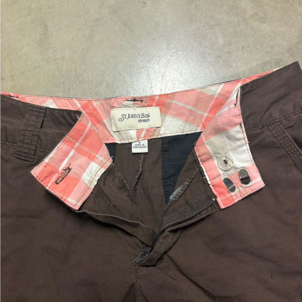 St. John's Bay Brown Shorts with Pink Plaid Lining